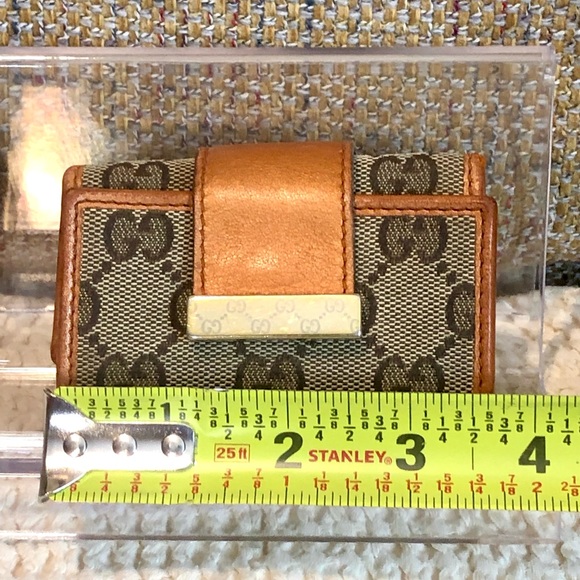 Auth GUCCI GG Monogram Canvas Burned Orange Leather Trifold Key Card Holder - Picture 13 of 16